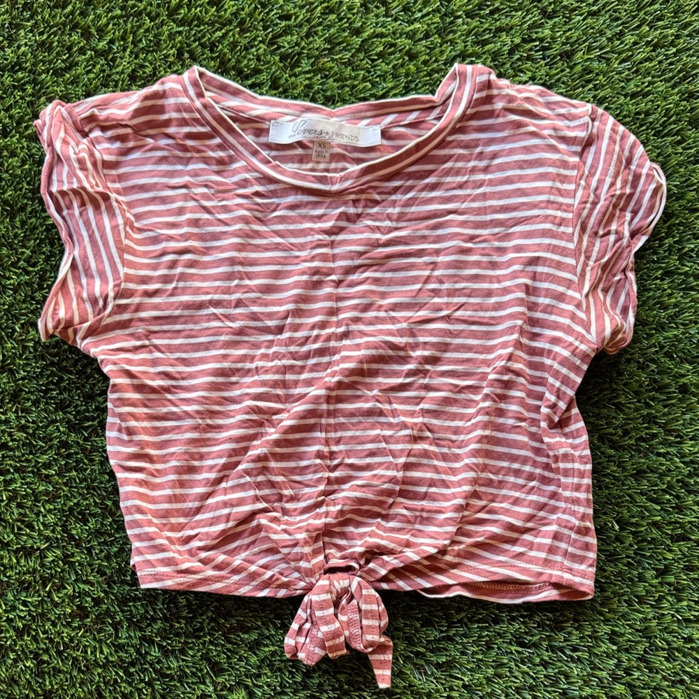 Lovers + Friends Pink and White Striped Crop Top